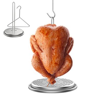 Imagem de MOASKER Conjunto de gancho e suporte perfurado para fritadeira de peru, base de fritadeira de frango e cabo de arame gancho vertical para assar forno de churrasco, lavável na lava-louças
