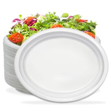 Imagem de BONSINY Pratos descartáveis de 50 unidades – Pratos de plástico branco para aniversário, piquenique, churrasco, festa de Ação de Graças (25,4 cm x 30,5 cm)