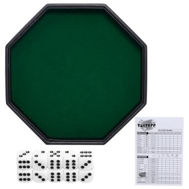 Imagem de JIESITE Conjunto de bandeja octogonal para rolar dados de couro de poliuretano para armazenamento de dados com cartões de dados e regras multicolorido para jogos de mesa como RPG e DND (verde)