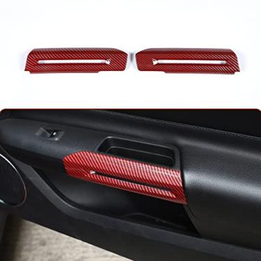 Imagem de RT-TCZ Capa de acabamento de maçaneta interna acessórios de decoração de interiores para Ford Mustang 2015-2022, grão de fibra de carbono vermelho