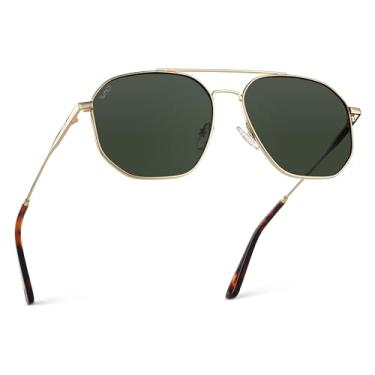 Imagem de WearMe Pro Óculos de sol aviador de qualidade premium para homens – Design leve e durável com proteção UV, Armação dourada/lente verde fumê, One Size