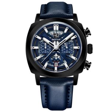 Imagem de Relógio De Quartzo Mostrador Luminoso Benyar Masculino Design Tonneau Impermeavel Azul...