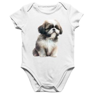 Imagem de Body Bebê Algodão Cachorro Shih Tzu Filhote - Foca na Moda, Branco, M