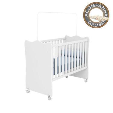 Imagem de Berço Simples com Rodízios e Colchão 60 cm Nana Nenem Doce Sonho Branc