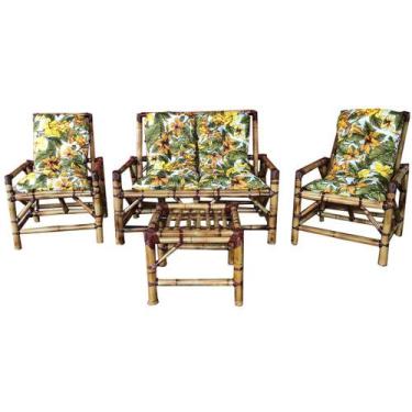 Imagem de Kit Poltrona Bambu 4 L Com Almofadas Para Edícula E Jardim - Compree, 