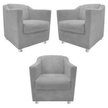 Imagem de kit 03 Poltronas Decorativas Babel Suede Cinza - DAMAFFÊ MÓVEIS - DAMA