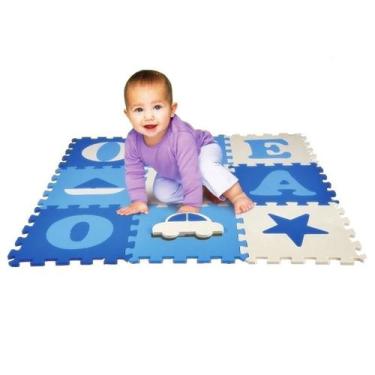 Imagem de Tatame Infantil Tapete Eva P/ Bebê Vogais Menino Azul - Nig - Nig Brin
