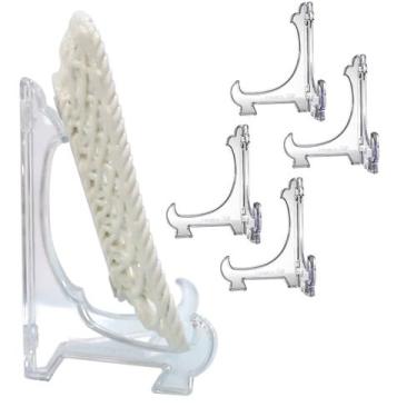 Imagem de Kit 4 Peças Suporte P/ Pratos Acrílico Transparente 10cm