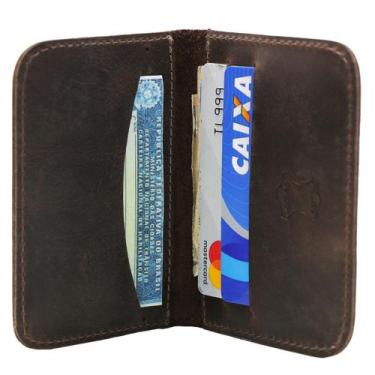 Imagem de Carteira Masculina Pequena Slim Porta Cartões em Couro Café - John Fly