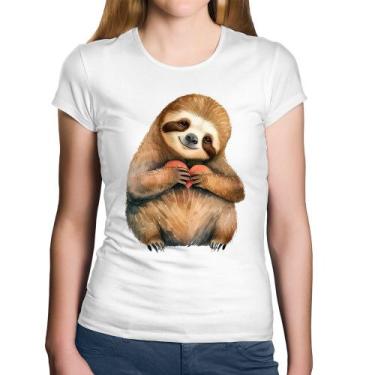 Imagem de Baby Look Algodão Bicho Preguiça Coração - Foca na Moda, Branco, G