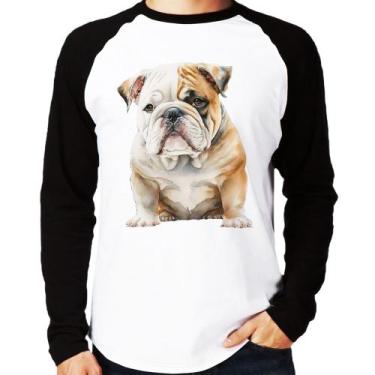 Imagem de Camiseta Raglan Bulldog-Inglês Manga Longa - Foca na Moda, Branco, Pre