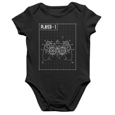 Imagem de Body Bebê Algodão Player 1 Controle Joystick - Foca na Moda, Preto, GG
