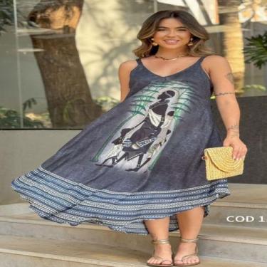 Imagem de Vestido Trapézio Indiano Alça com Bolso Soltinho L55 - Deeyaa Indiana,