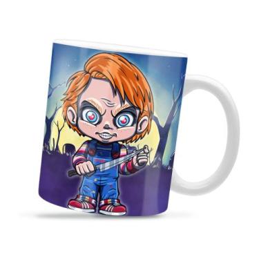 Imagem de Caneca Chucky Halloween Divertida Porcelana Xícara 325ml + Caixa Prese