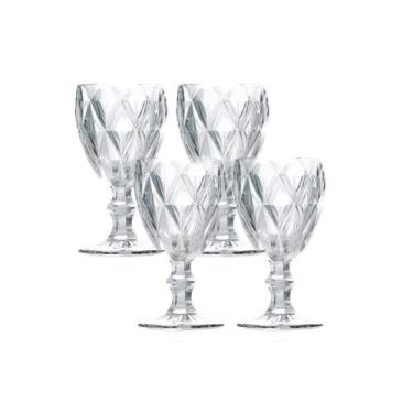 Imagem de Jogo 4 Taças de Vidro Diamond Cor Transparente para Água Vinho Lyor 32