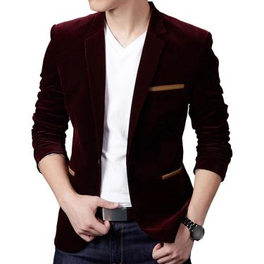 Imagem de Terno de veludo casual masculino jacet um botão clássico casaco de negócios fino blazer terno jacets, vinho tinto, xl