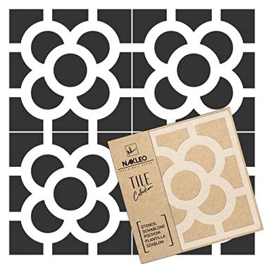 Imagem de NAKLEO Estêncil de plástico reutilizável de azulejo - flor de Jetel Ravenna - geométrico marroquino - modelo de pintura de parede de concreto em bloco de pavimentação (10 x 10 cm / 3,9" x 3,9")