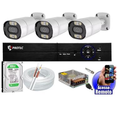 Imagem de Kit Cftv 3 Câmeras Segurança Colorida Dia Noite Full Color 2mp 1080p 2