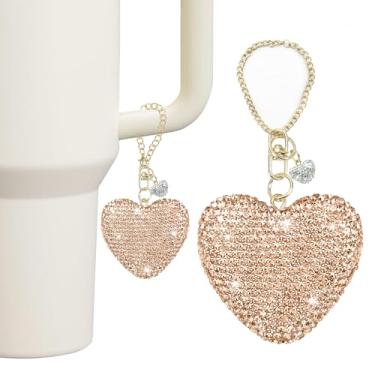 Imagem de Etyishe Compatível com acessórios Stanley Cup, pingente de coração com glitter champanhe para copo Stanley com alça, chaveiro fofo brilhante para garrafas de água Stanley Copo de 104 e 850 ml para