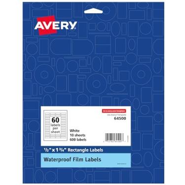 Imagem de Avery etiquetas de filme resistentes a óleo à prova d'água – protetor labial, óleos essenciais, 1,27 cm x 4,44 cm para impressão a laser/pigmentos, 600 etiquetas (64500)