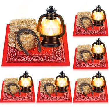 Imagem de Shihanee 36 peças de mesa de rodeio de cowboy ocidental mini decoração de festa de cowboy com lanterna de ferradura de feno bandana de fardo de feno decoração de festa de vaqueira para lembrancinhas