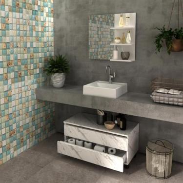 Imagem de Conjunto para Banheiro com Espelho Branco e Gabinete Móvel Mármore Branco Tecno Mobili