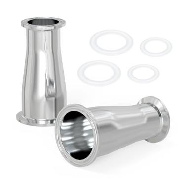 Imagem de TAISHER 2 peças de aço inoxidável 304 tubo de 5.1 cm OD x 1-1/5.1 cm tubo OD redutor de tubos sanitários 5.1 cm Tri Clamp 64MM x 3.8 cm Tri Clamp 50.5MM Flange de virola com 4 peças de juntas de