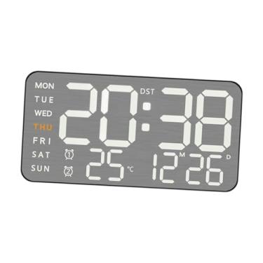 Imagem de Fenteer Relógio de parede digital led despertador, brilho ajustável de 5 níveis, com exibição de data do mês da semana relógio de mesa para sala de estar, Concha Preta