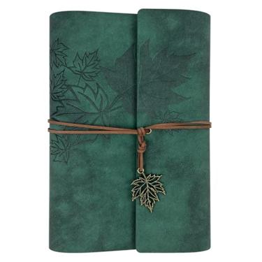 Imagem de Caderno de couro para escrita, caderno clássico encadernado em espiral recarregável, caderno de esboço, presente com diários de viagem sem forro para escrever para meninas e meninos (folhas, A5/verde