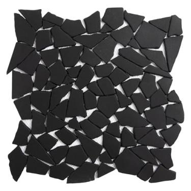 Imagem de Adolif Azulejo de seixo para piso de chuveiro, fundo de mosaico geométrico preto para cozinha, banheiro, parede e piso e áreas externas, 5 folhas