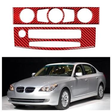 Imagem de IKUESM Compatível com BMW Série 5 E60 2004-2010 Acessórios Interior de fibra de carbono Ar condicionado do carro Painel de controle de CD Adesivos de moldura de cobertura de acabamento(Style D(Red))