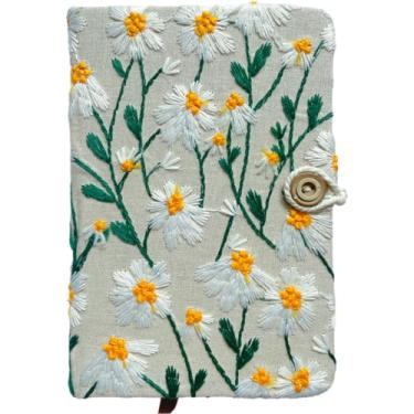 Imagem de ipoul Diário de bolso, caderno pequeno, caderno de desenho A6, caderno de 10 x 15 cm sem forro, caderno bordado de flores, em branco, capa dura, plano plano, lindo diário, presentes de margaridas para