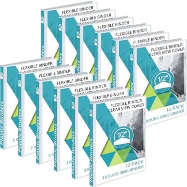 Imagem de Fulmoon 12 peças fichário de plástico redondo com 3 argolas para reuniões em casa, escritório, escola (branco, 1/2 polegada)