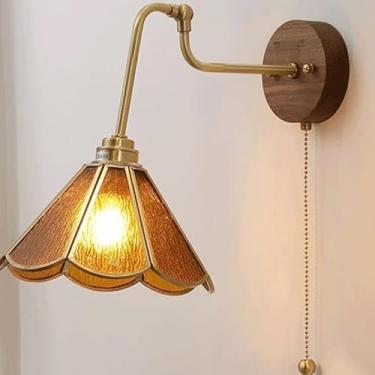 Imagem de Luminárias de parede japonesas estilo Wabi-Sabi, totalmente em cobre, nogueira preta, E26/E27, base, arandelas de parede, balanço, vidro colorido, sala de estar, quarto, luminária de parede