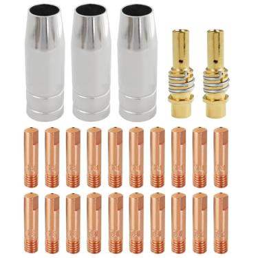 Imagem de RYXZEN Kit de acessórios de pistola de solda MIG Welder MB15 AK MIG, 25 peças, ponta de contato, 0,03 polegadas, 0,8 mm, 0,9 mm, 0,9 mm, 1,0 mm, 1,2 mm, suporte de pontas M6, difusor, bocais de gás,