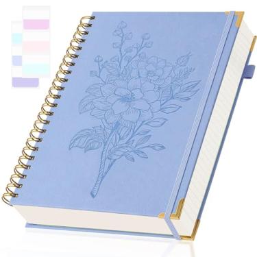 Imagem de Caderno em espiral, pautado para faculdade, caderno de capa dura com páginas numeradas, diário feminino, caderno de couro para trabalho, escrita, cadernos grandes A5 espessos, estéticos, azul