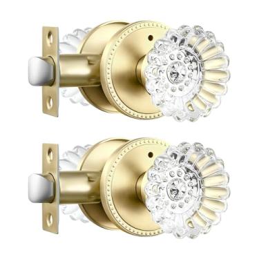 Imagem de Leydebong 2 maçanetas interiores de vidro de privacidade, maçaneta de porta de cristal com trava interna, fechadura de porta resistente sem chave com botão interno, maçaneta de porta de vidro dourado