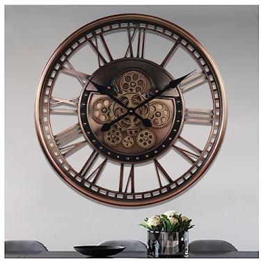 Imagem de Relógio de parede grande de 53 cm com engrenagens móveis reais, relógio de parede decorativo de metal moderno operado por bateria, relógio de parede steampunk industrial grande para decoração de sala