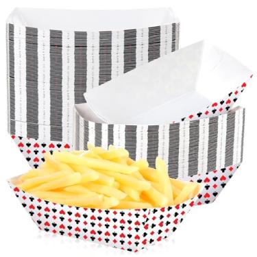 Imagem de FillTouch Bandejas de comida de papel com tema de cassino, bandejas descartáveis de pôquer, para lanches, doces, pipoca, nacho, para tema de cassino, pôquer, festas, jogos, decorações noturnas (100
