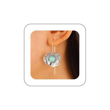 Imagem de Xduargs Brincos Boho de folha de lótus com pedra da lua, prata, tribal, irregular, vintage, folha de lótus, brincos personalizados, opala e lótus, joias para mulheres, Zinco, Sem pedra preciosa