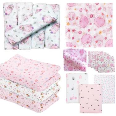 Imagem de Kit 13 Peças Enxoval de Bebê - 10 Fraldas de Pano + 3 Cueiros Flanelad