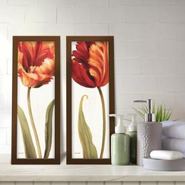 Imagem de Kit 2 Quadros Decorativos Lavabo Vermelho Floral Pintura Sala - Deliqu