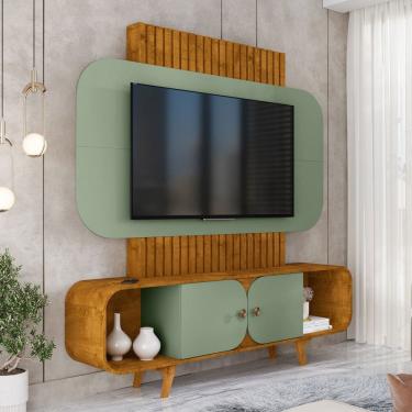 Imagem de Estante para TV Até 75 Polegadas Embaú 2 Portas Naturallle/Pistache - Móveis Bechara