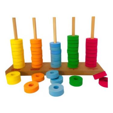 Imagem de Brinquedo Pedagógico Abaco Madeira Argolas Coloridas Em Eva Ábaco Mate