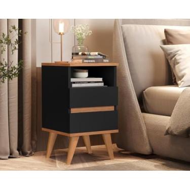 Imagem de Mesa de Cabeceira/Canto Retrô com 2 Gavetas e Nicho - POP - Preto