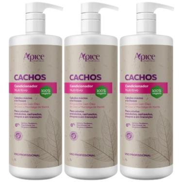 Imagem de Kit 3 Condicionador Nutritivo Cachos Apse Limpeza Suave Vegano Cabelo Sem Sulfato Profissional 1L
