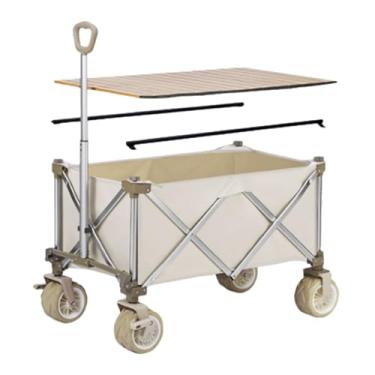 Imagem de carroça Carrinho de vagão portátil com rodas dobrável carrinho de jardim de acampamento para mercearia praia vagão com rodas removíveis 150kg/331lb dobrável