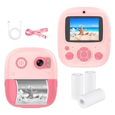 Imagem de Câmera de impressão instantânea infantil Câmera digital infantil Câmera de vídeo digital 1080P Lente dupla Tela IPS de 2,4 polegadas Zoom 8X Bateria embutida Molduras para fotos com 3 rolos de papel
