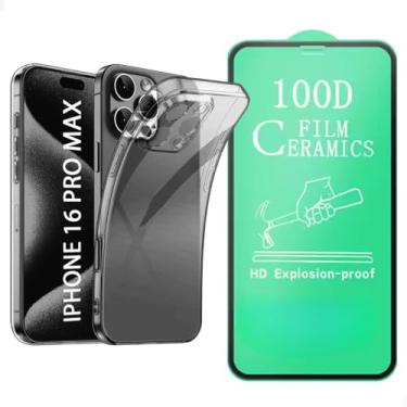 Imagem de [GL CASES] Capa iPhone 16 Pro Max Capinha 16 pro max Anti Impacto Case De Silicone Transparente Proteção Câmera + Película Apple iPhone 16 Pro Max Para Tela Cerâmica QUE NÃO QUEBRA Cobertura Total