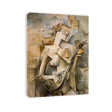 Imagem de Menina com bandolim de Pablo Picasso Famosa reprodução de pinturas a óleo pôsteres e impressões de arte abstrata emoldurada pronta para pendurar quadro de arte de parede para decoração de sala de